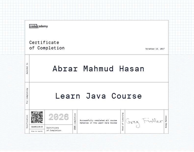 Codecademy Certified Java Programmer